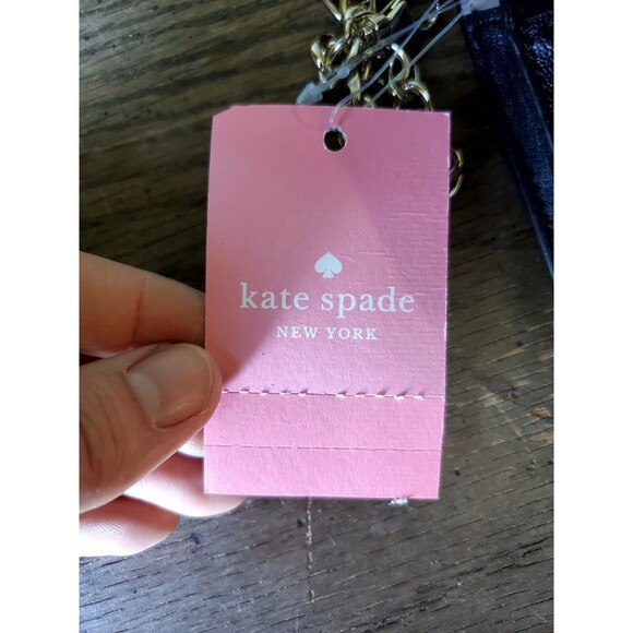 Kate Spade Grain Leather Robyn Small Flap Chain Wallet Crossbody Strap Black NWT - Picture 8 of 11